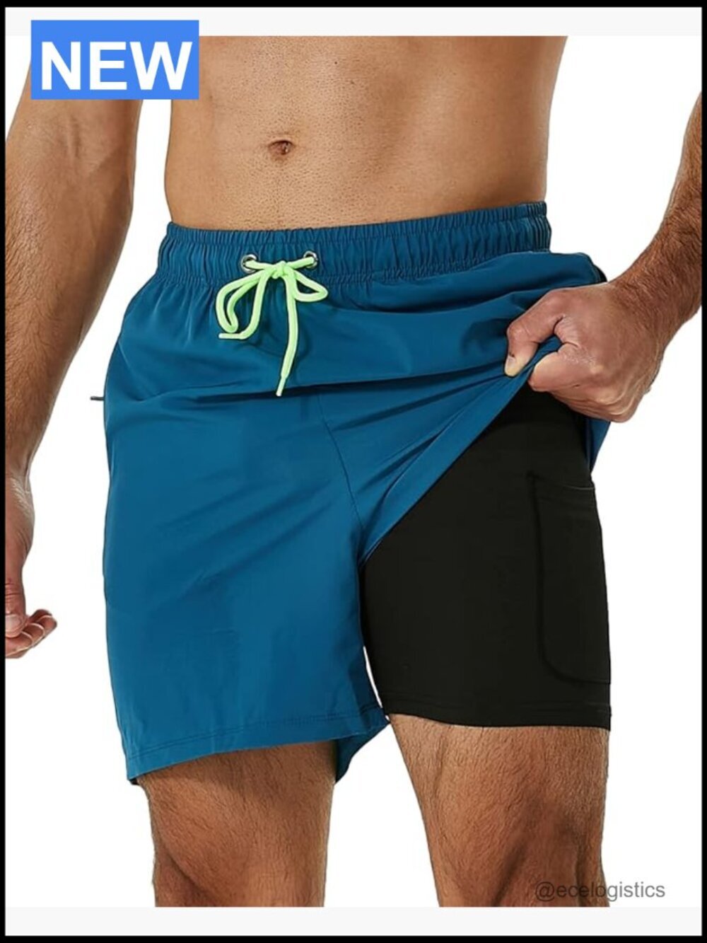Men's Swim Trunks with Compression Liner Quick-Dry Zipper Pockets 2 in 1